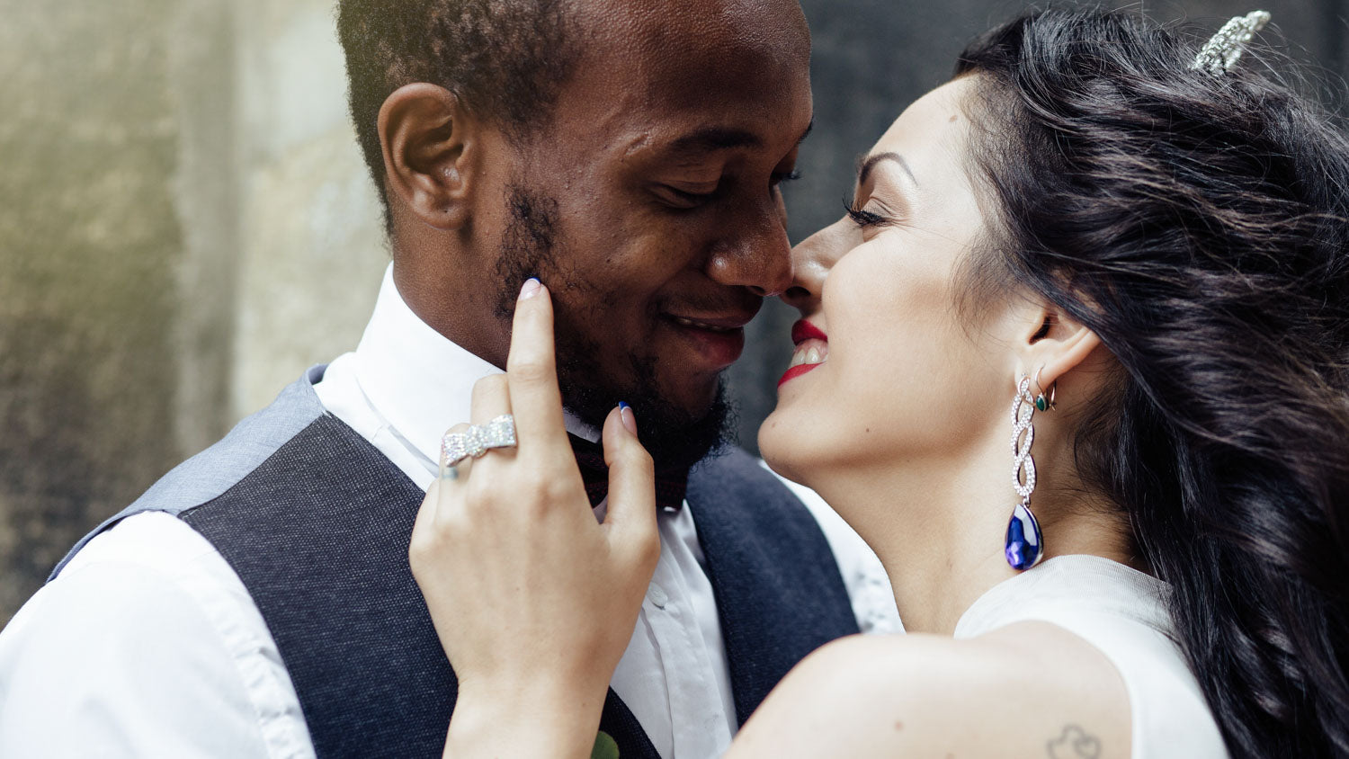 Couple posing romantically at home